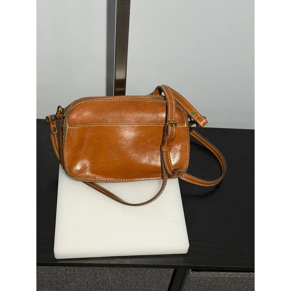 Patricia Nash Tan Leather Triple Compartment Crossbody Bag Small Camera Bag